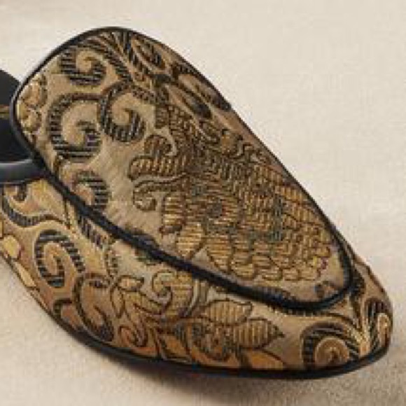 Gold Floral Brocade Close Toe Slip On Mule - Picture 8 of 8